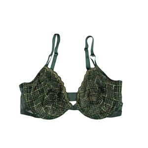 Victorias Secret Green Gold Metallic Lace Unlined Plunge Bra 36D ST 11191857